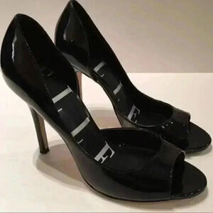 Elle Heels Black Faux Patent Leather Sz 7.5